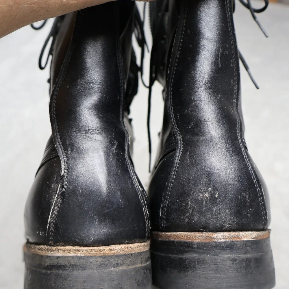 Addison Military Mens 9.5D Combat Boot Black Leather Zipper Lace Zip Utility VTG